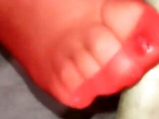 Cum On The Nylon Soles Of A Hot Milf