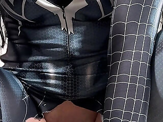 Spider Girl Fucks Herself Hard With A Huge Dildo