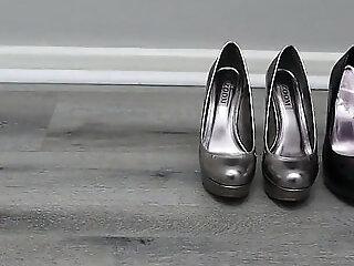 Trying On Different High Heels While Wearing Nylon Stockings