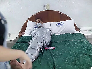 Femdom Revenge: Cheating Boyfriend Mummified, Girlfriend Hogtied