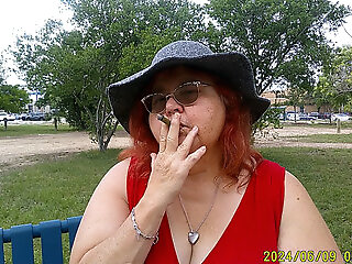 Nurse Vicki Smoking In The Park On A Bench All Dressed Up