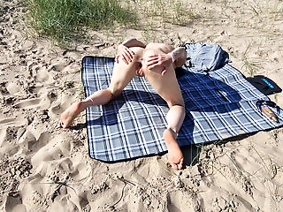 Naked At The Public Beach, Spreading And Gaping My Pussy And Peeing